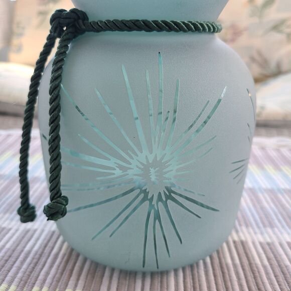 Vintage Carafe Style Floral Vase Frosted Green Fireworks Motif 60s MCM Vibes - Picture 7 of 10